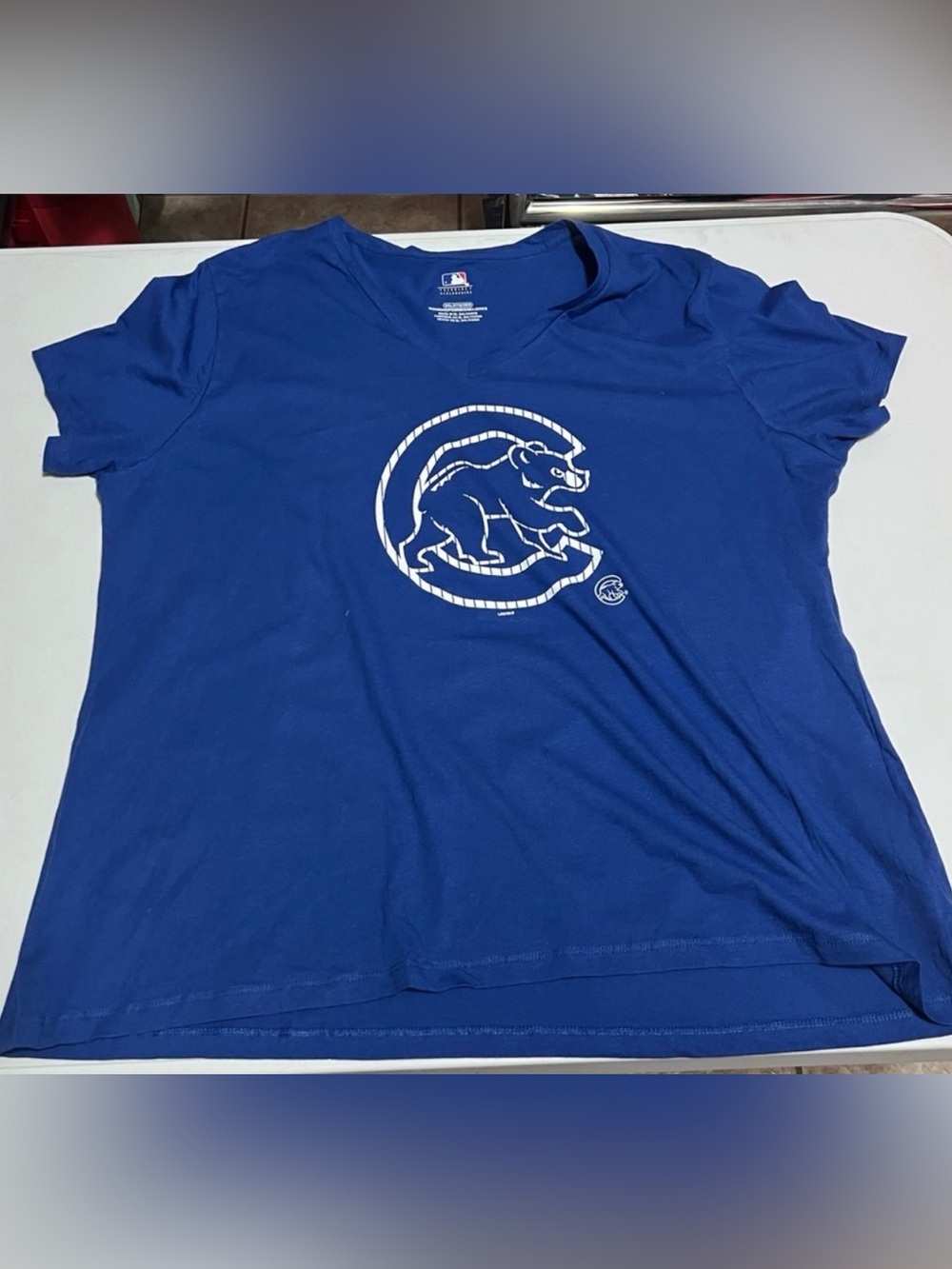 Genuine Merchandise Royal Blue V‑Neck Chicago Cubs Tee with White Logo